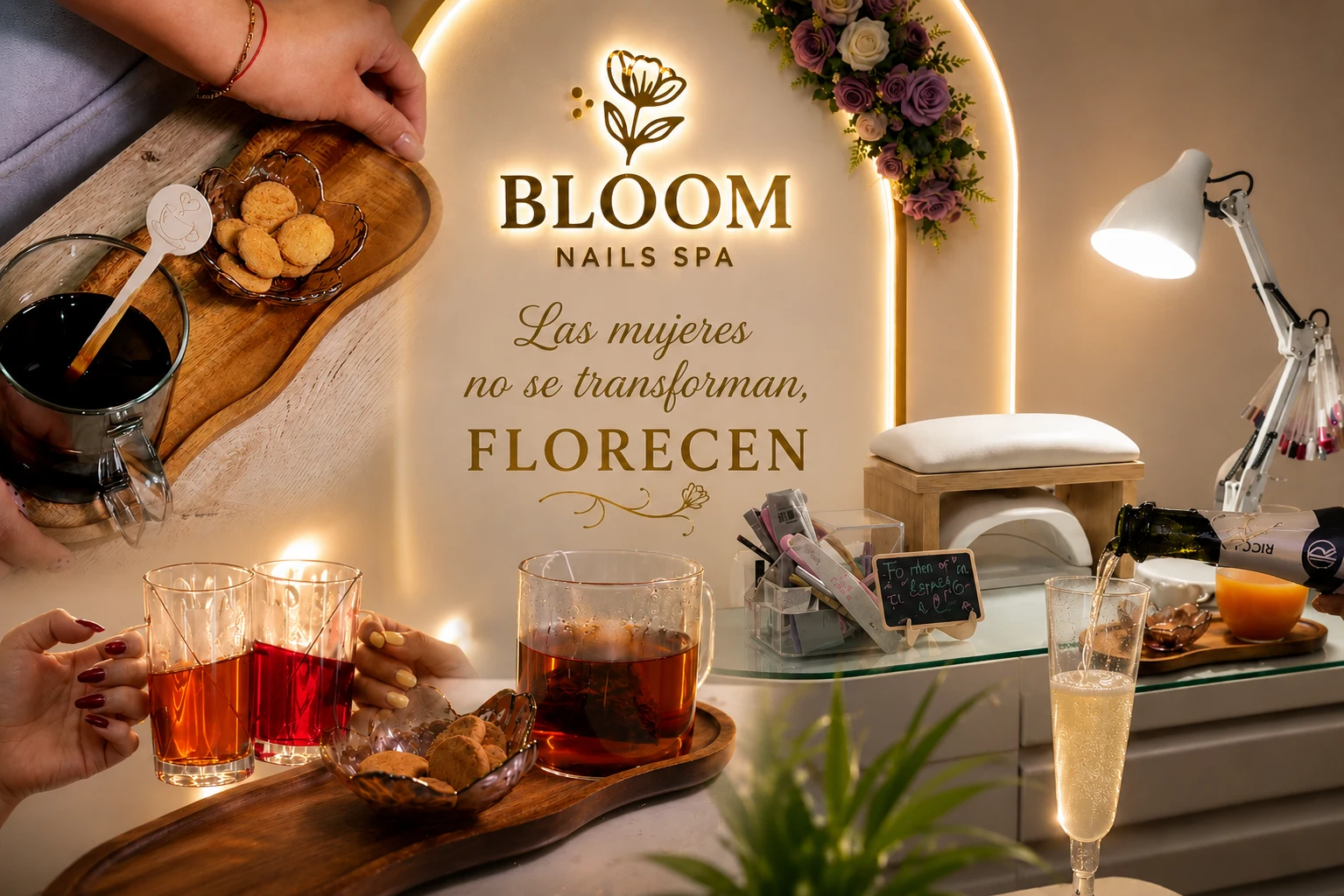 Bebida de cortesía, té y galletas en Bloom Nails Spa Miraflores